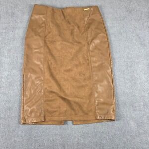 Marc New York Faux Leather Suede Pencil Skirt Womens XS Brown Excellent Mixed